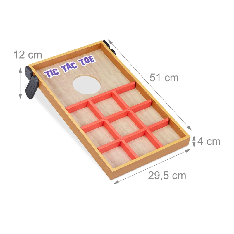 Lot de 1 set de jeux extérieur réversible jardin 60 x 60 cm pour poches et morpion ambiance conviviale en bois naturel 13_0004497