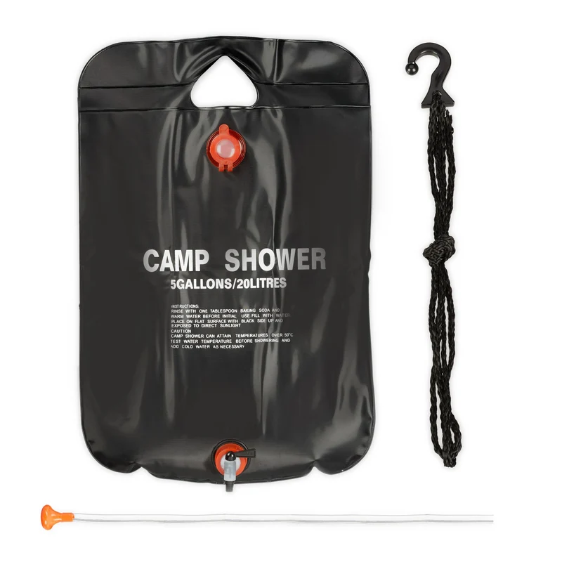 Douche solaire portable camping 61 x 40 cm pratique pliable avec crochet en PVC noir 13_0004651