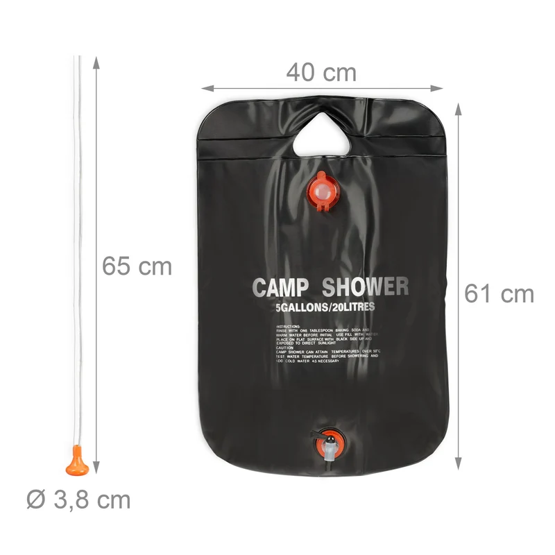 Douche solaire portable camping 61 x 40 cm pratique pliable avec crochet en PVC noir 13_0004651