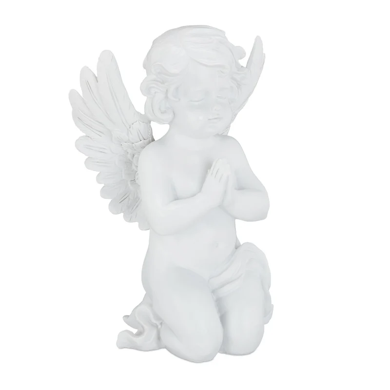 Figurine d'ange décorative spirituelle intérieur extérieur 20 x 15 x 10 cm en pierre artificielle blanche 13_0004904