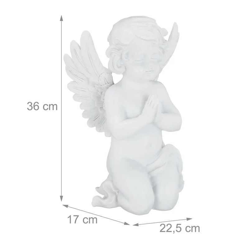 Figurine d'ange décorative spirituelle intérieur extérieur 20 x 15 x 10 cm en pierre artificielle blanche 13_0004904