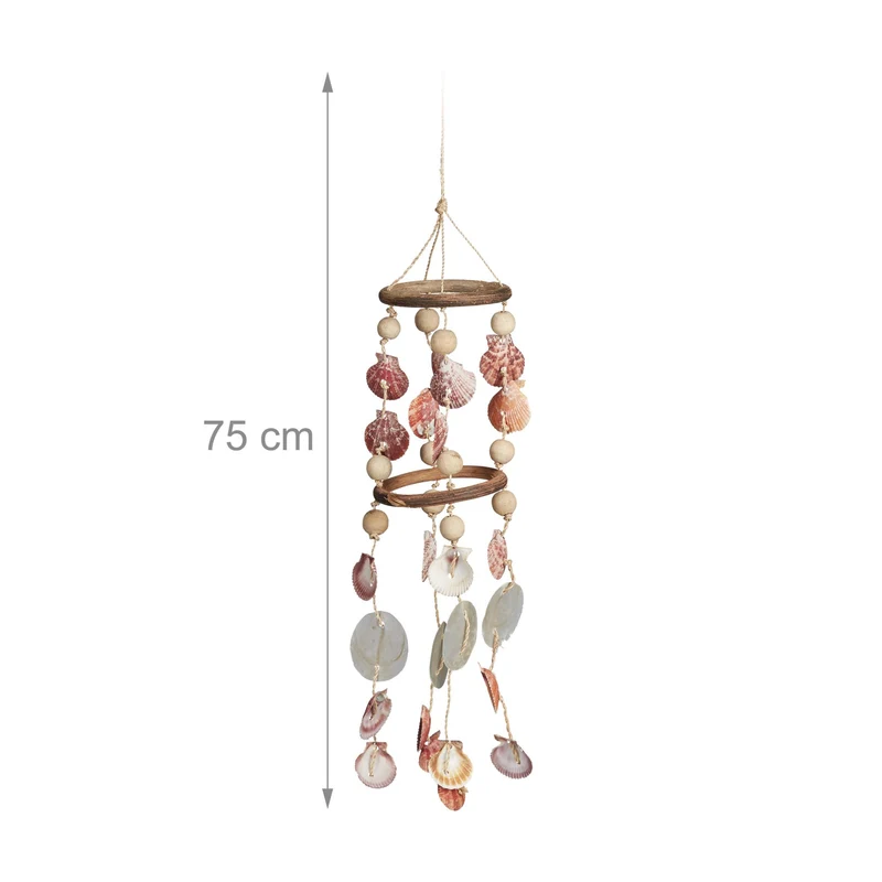 Carillon éolien décoratif en bois flotté pour balcon jardin 107 x 18 cm sons relaxants ambiance maritime en bois blanc 13_0005270
