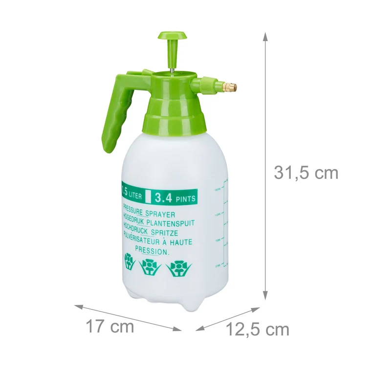 Pulvérisateur à pression 31,5 x 17 x 12,5 cm pour arroser plantes et diffuser produits ménagers en plastique vert 13_0005095
