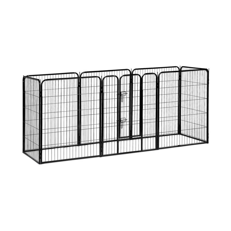 Enclos pour chiots modulable intérieur extérieur 60,5 x 76,5 x 235 cm sécurité renforcée en acier noir 13_0005492