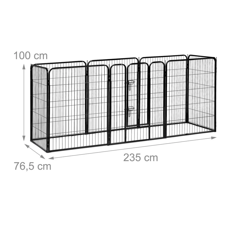 Enclos pour chiots modulable intérieur extérieur 60,5 x 76,5 x 235 cm sécurité renforcée en acier noir 13_0005492
