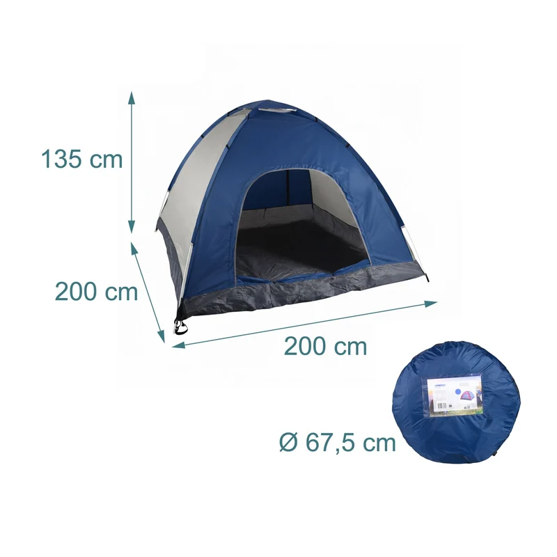 Tente de camping Pop-Up 135 x 200 x 200 cm pour 3 personnes montage rapide en polyester anthracite 13_0005416