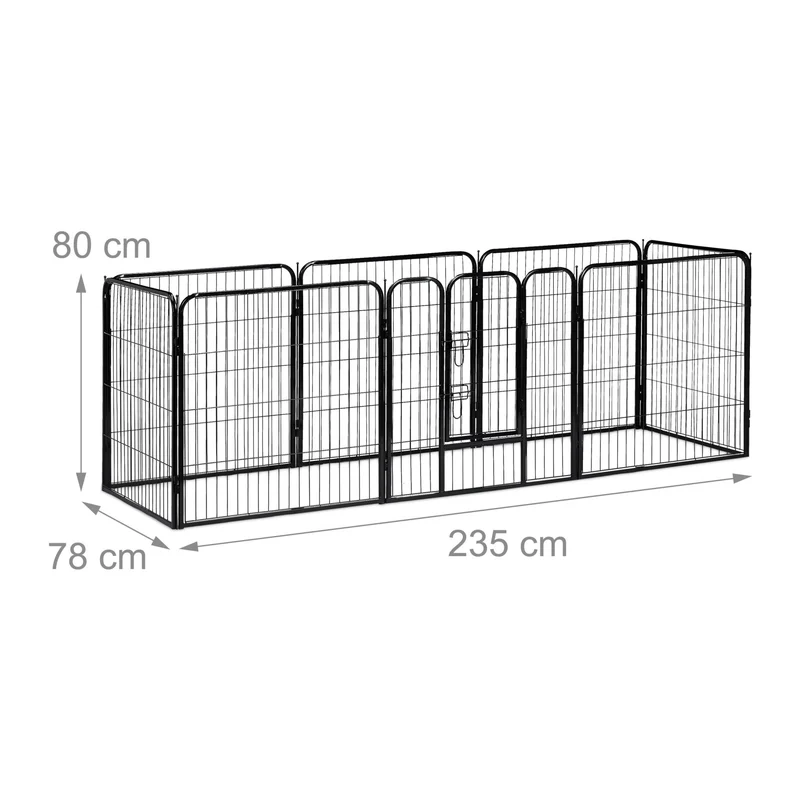 Enclos pour chiots modulable pratique 60,5 x 76,5 x 235 cm en acier noir 13_0005491