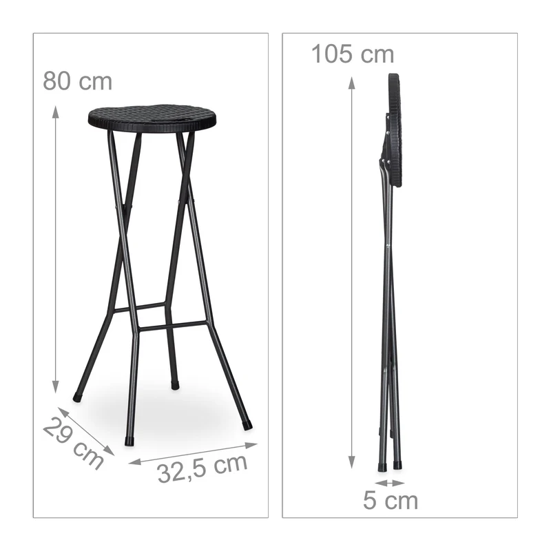 Lot de 2 tabourets de bar pliables extérieur jardin 80 x 32,5 x 29 cm en plastique noir 13_0005921