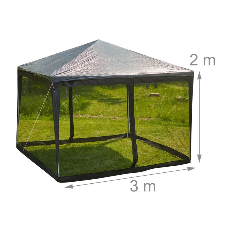 Moustiquaire pour pergola 3 x 3 m protection insectes facile à installer extérieur en tissu noir 13_0005010