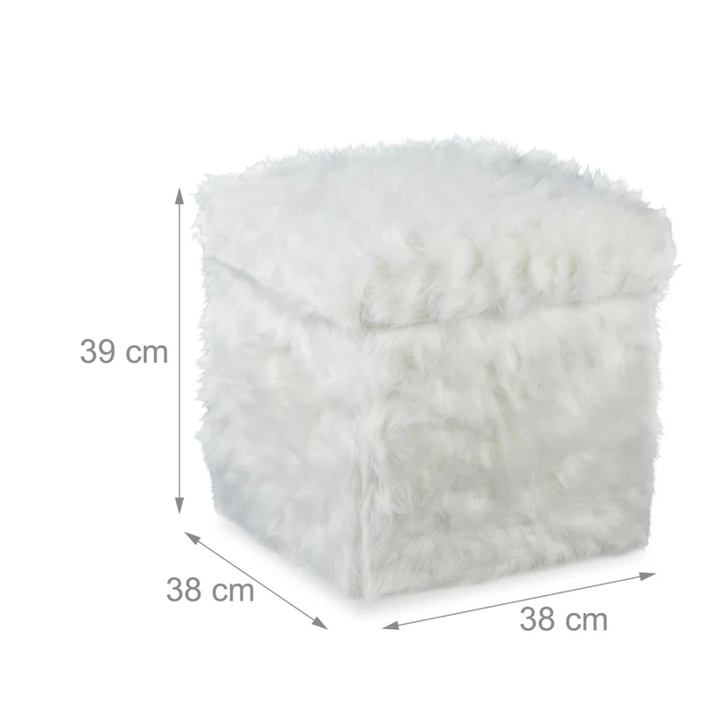 Tabouret pliable avec espace de rangement confortable 40 x 40 x 40 cm en pelage blanc 13_0007554