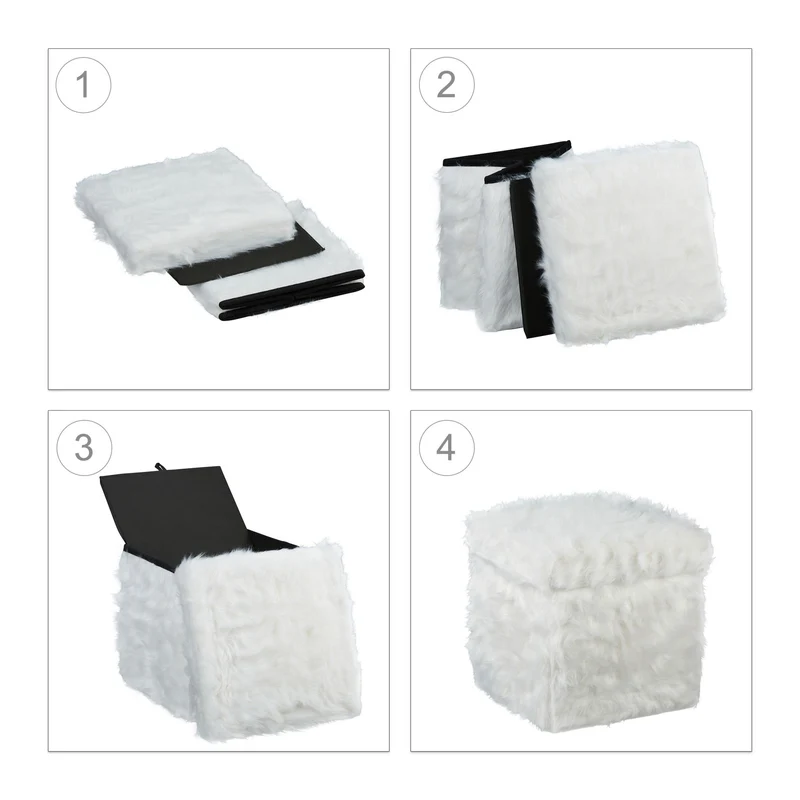 Tabouret pliable avec espace de rangement confortable 40 x 40 x 40 cm en pelage blanc 13_0007554