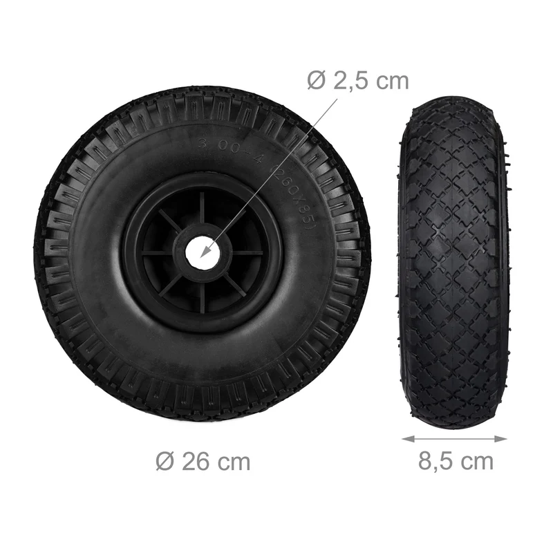Lot de 2 roues de brouette inclinées 3.00-4 confort de transport jardin en caoutchouc noir 13_0007228