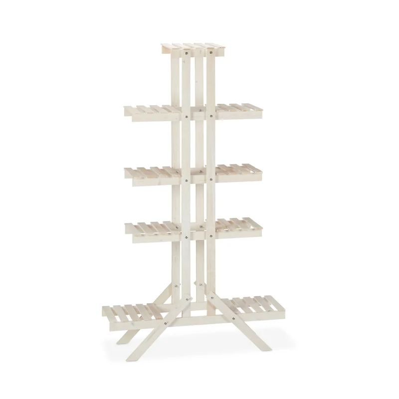 Étagère à fleurs 5 niveaux pour intérieur 142 x 83 x 25 cm design rustique ambiance naturelle en bois de pin 13_0005567