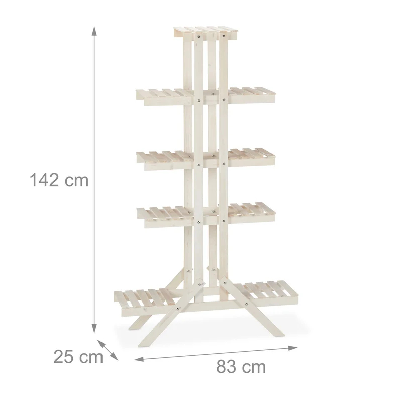 Étagère à fleurs 5 niveaux pour intérieur 142 x 83 x 25 cm design rustique ambiance naturelle en bois de pin 13_0005567