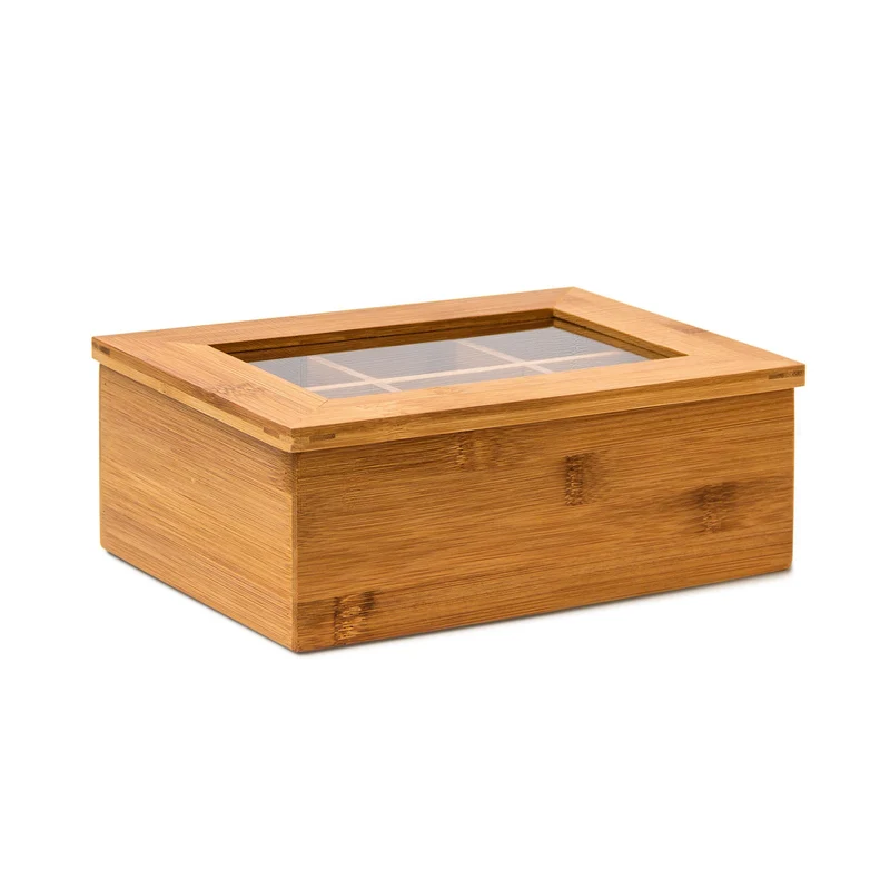 Boîte à thé décorative rangement 9 x 28 x 16 cm ambiance rustique en bambou laqué 13_0005173