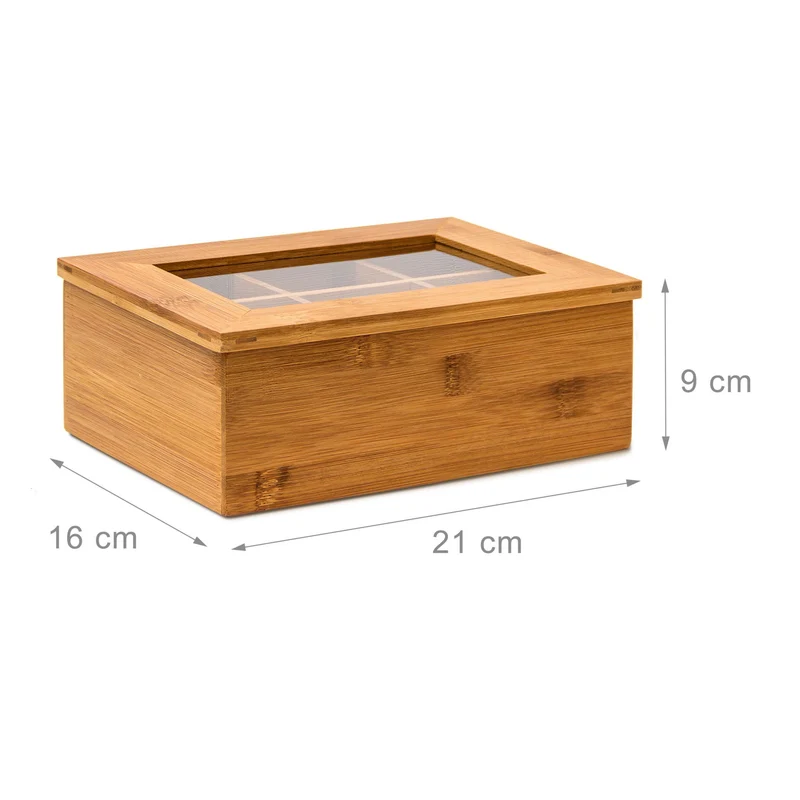 Boîte à thé décorative rangement 9 x 28 x 16 cm ambiance rustique en bambou laqué 13_0005173