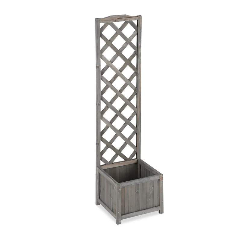 Jardinière avec treillis décoratif 90 x 36 x 36 cm pour plantes grimpantes style contemporain en bois gris 13_0005572