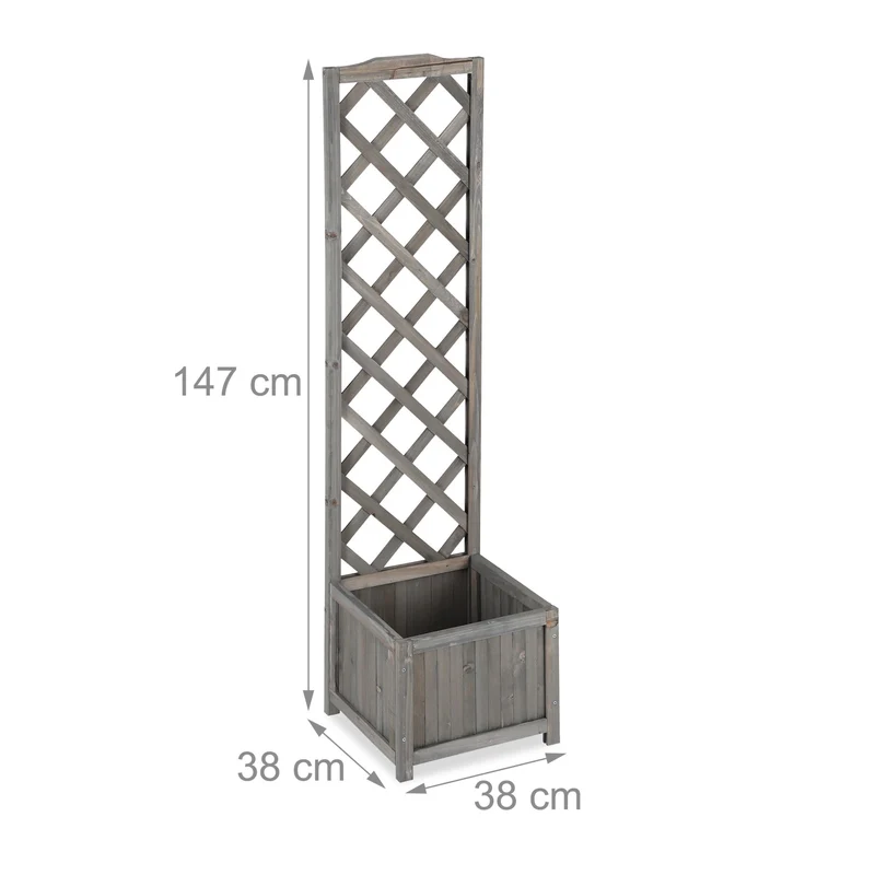 Jardinière avec treillis décoratif 90 x 36 x 36 cm pour plantes grimpantes style contemporain en bois gris 13_0005572