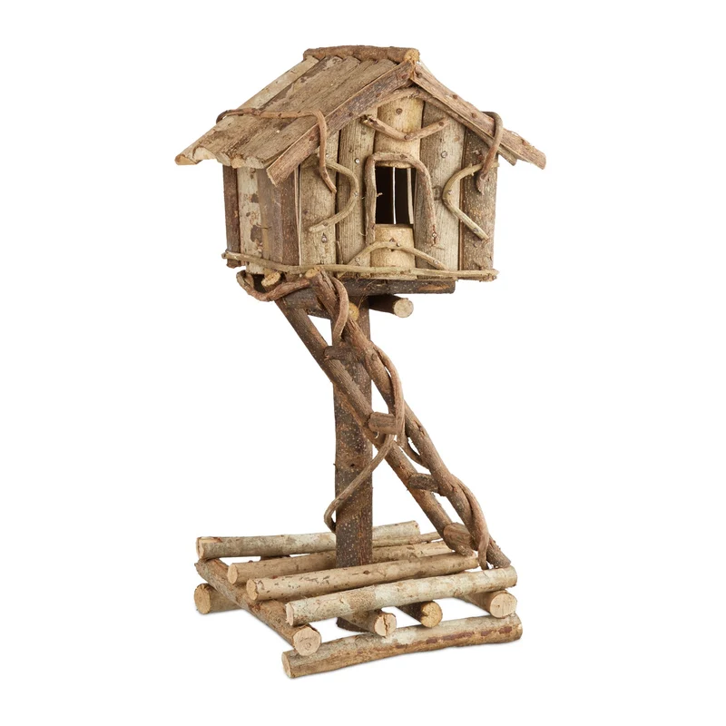Nichoir à oiseaux décoration rustique charme artisanal 20 x 15 x 15 cm en bois naturel 13_0004472