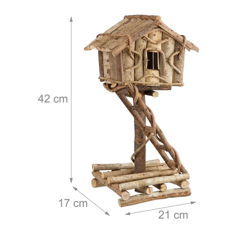 Nichoir à oiseaux décoration rustique charme artisanal 20 x 15 x 15 cm en bois naturel 13_0004472