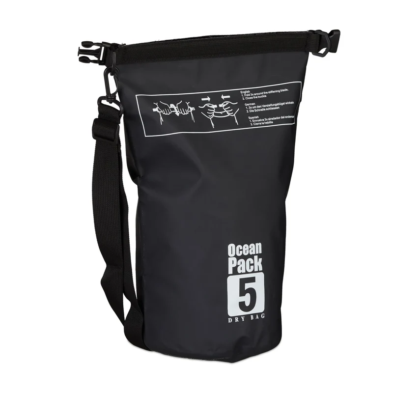 Sac étanche de 5 litres pliable idéal pour voile rafting outdoor 38 x 20 x 0,5 cm en PVC noir 13_0006815