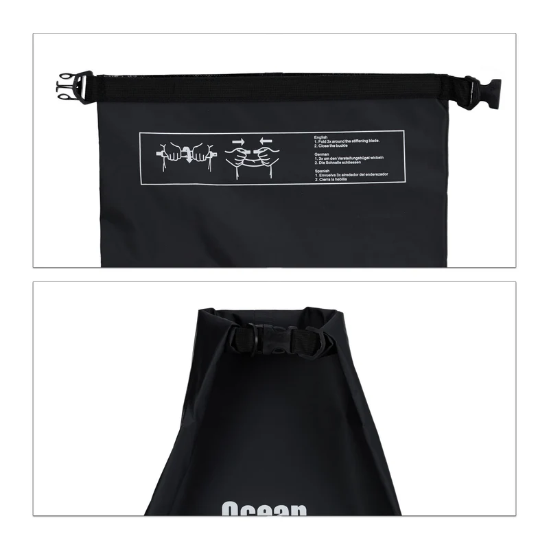 Sac étanche de 5 litres pliable idéal pour voile rafting outdoor 38 x 20 x 0,5 cm en PVC noir 13_0006815