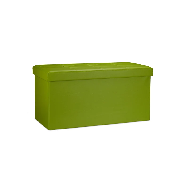 Tabouret de rangement pliant 38 x 76 x 38 cm avec capacité de 85 litres design moderne en similicuir vert 13_0005716