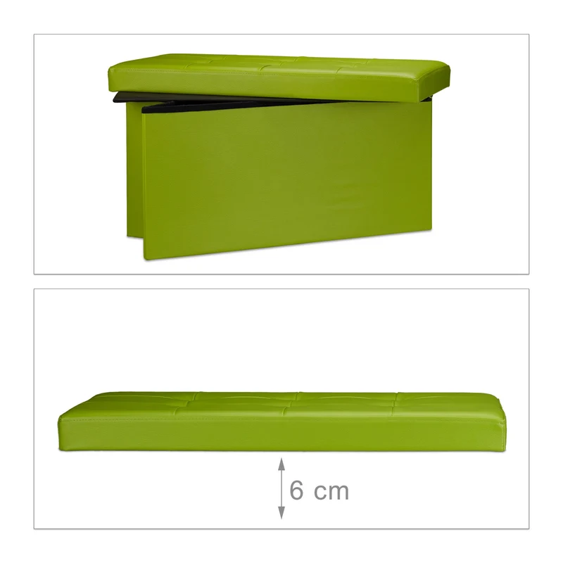 Tabouret de rangement pliant 38 x 76 x 38 cm avec capacité de 85 litres design moderne en similicuir vert 13_0005716
