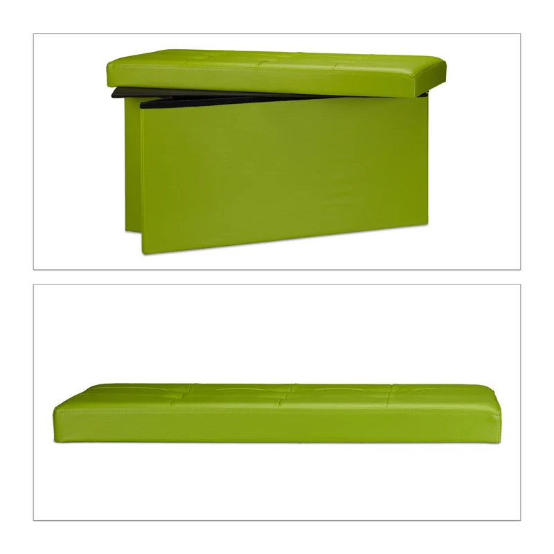 Tabouret de rangement pliant 38 x 76 x 38 cm avec capacité de 85 litres design moderne en similicuir vert 13_0005716