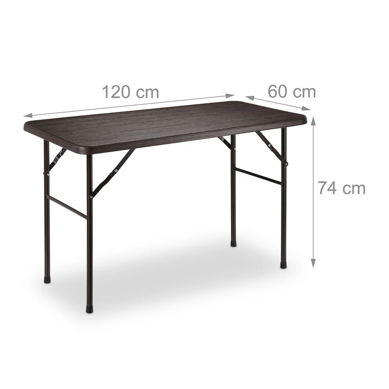 Table de jardin rectangulaire pliable pour 4 personnes 74 x 120 x 60 cm en plastique marron 13_0005537