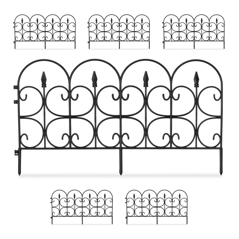 Lot de 6 bordures de jardin décoratives vintage extensibles 135 x 66 cm en plastique noir 13_0005495