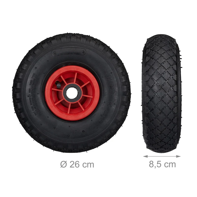 Lot de 2 roues de brouette caoutchouc surface profilée 26 x 8,5 cm pour chariot jardin en caoutchouc noir 13_0007201