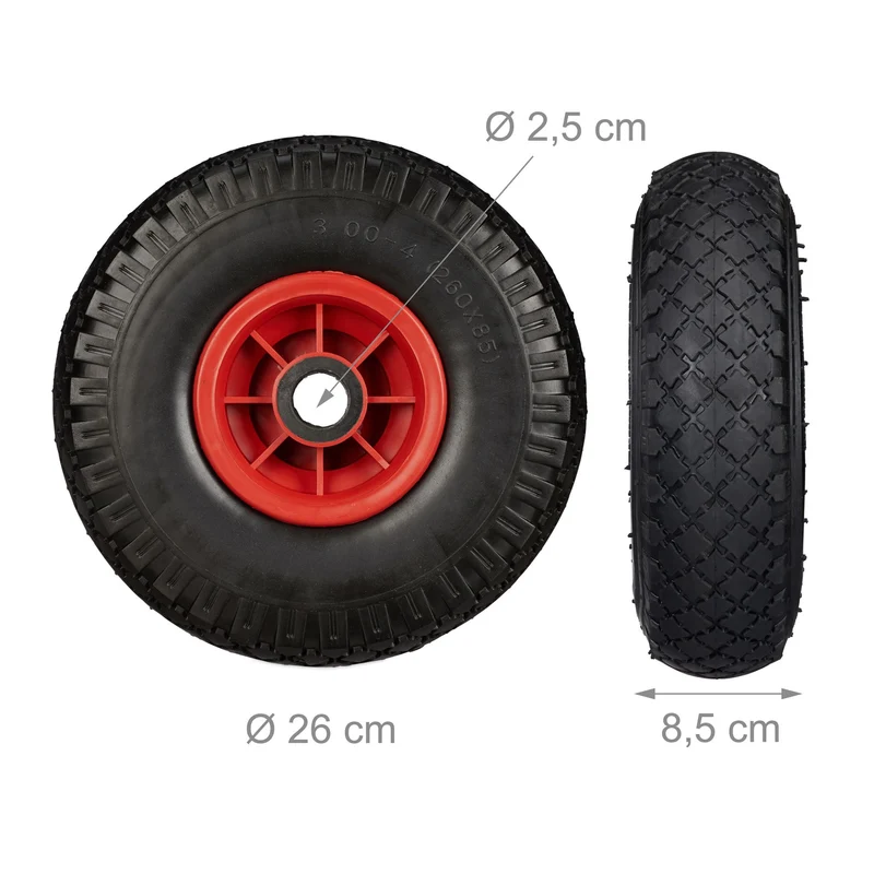 Lot de 2 roues de brouette increvables 26 x 8,5 cm transport confortable jardin en caoutchouc noir 13_0007224