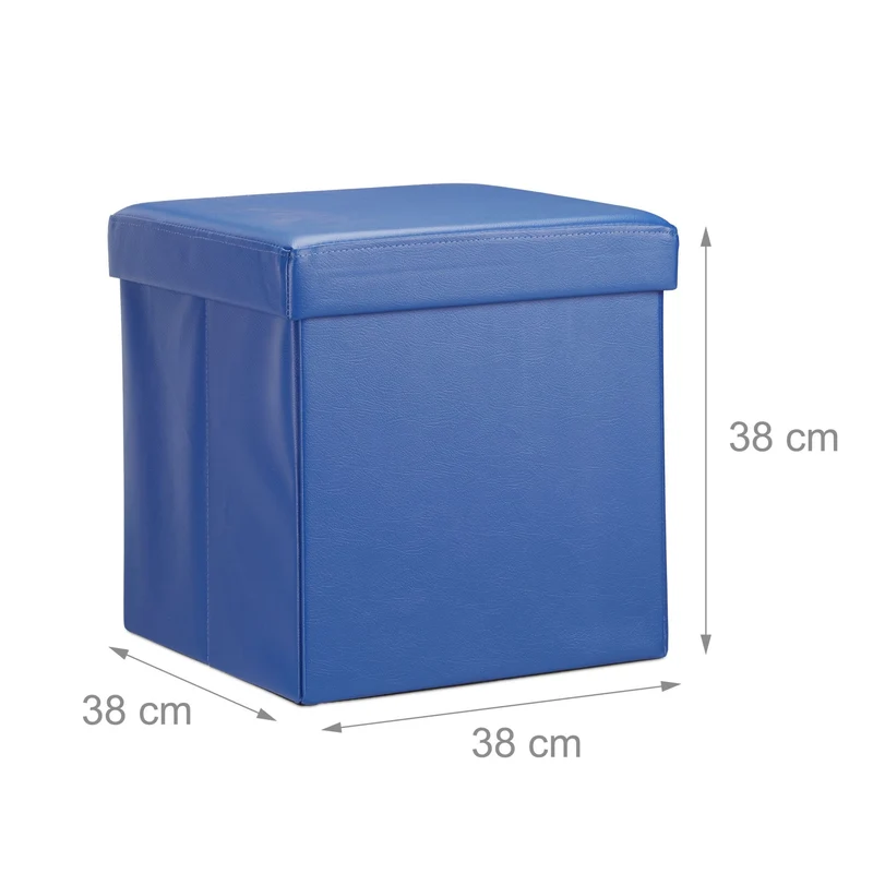 Tabouret pliant de rangement 38 x 38 x 38 cm avec couvercle design moderne et pratique en similicuir noir 13_0005707