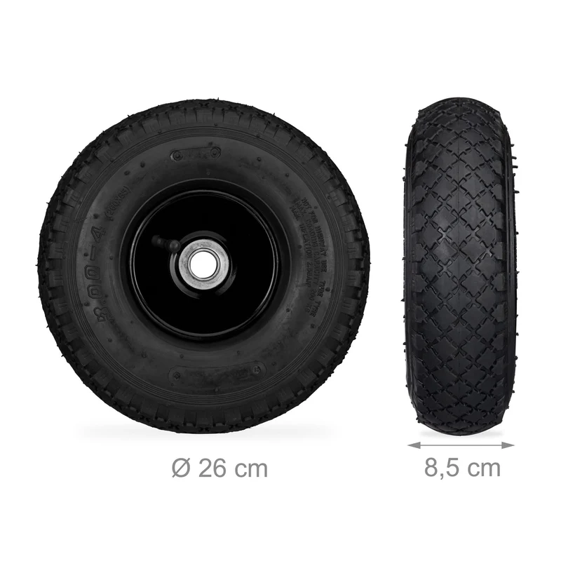 Lot de 2 roues de brouette en caoutchouc 26 x 8,5 cm pour chariot transport facile sur sol inégal en acier gris 13_0005536