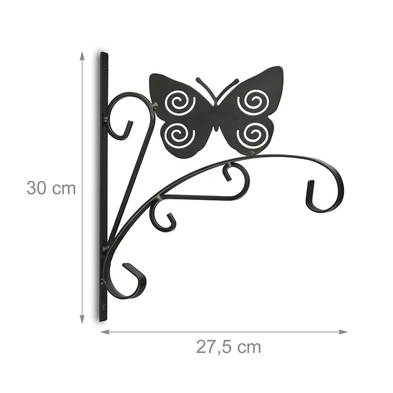 Crochet mural pour plantes suspendues 30 x 27,5 x 2 cm en fer poudré noir 13_0005899