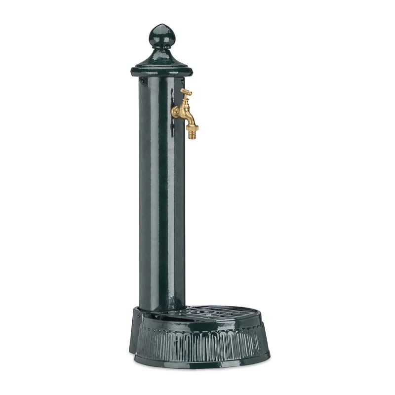 Fontaine de jardin antique décorative avec robinet et vasque 120 x 40 x 40 cm en métal vert 13_0004509