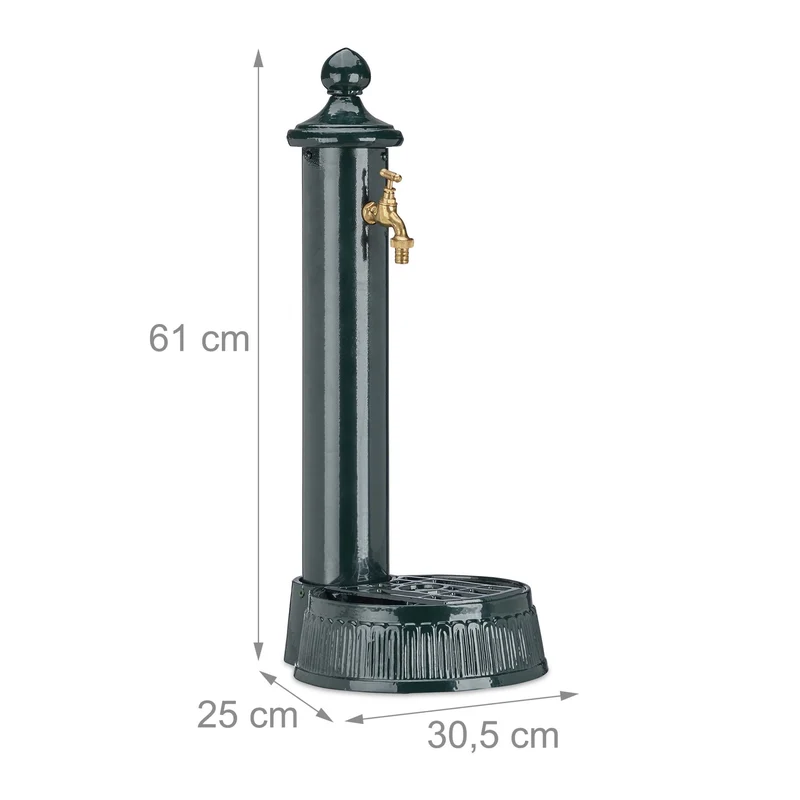 Fontaine de jardin antique décorative avec robinet et vasque 120 x 40 x 40 cm en métal vert 13_0004509
