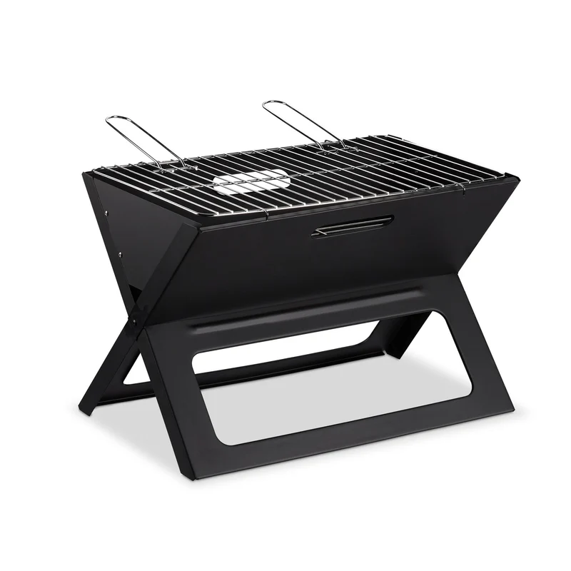Barbecue pliable portable surélevé 60 x 40 x 30 cm aération efficace pour camping en métal noir 13_0005087