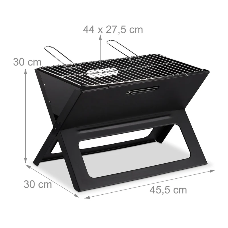 Barbecue pliable portable surélevé 60 x 40 x 30 cm aération efficace pour camping en métal noir 13_0005087