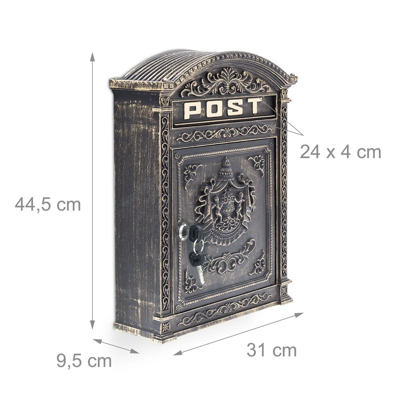 Boîte aux lettres murale vintage style ancien 44,5 x 31 x 9,5 cm solide et résistante en fonte d'aluminium noire 13_0005787