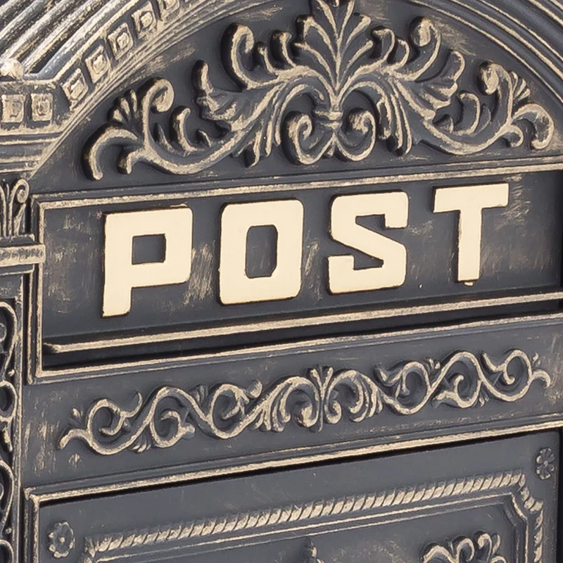 Boîte aux lettres murale vintage style ancien 44,5 x 31 x 9,5 cm solide et résistante en fonte d'aluminium noire 13_0005787