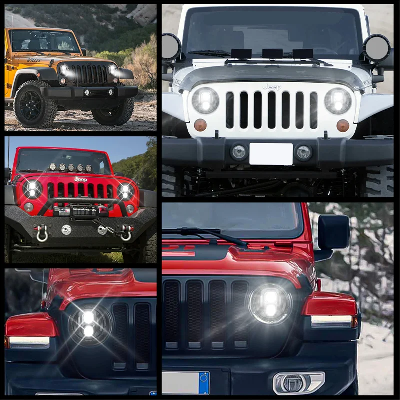 Phare LED Rond 7 Pouces Jeep Wrangler 4x4 Moto