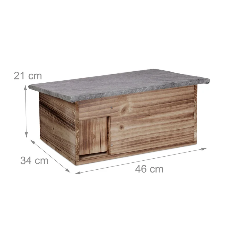 Maison pour hérisson abri d'hiver jardin 21 x 46 x 34 cm avec protection contre prédateurs en bois de sapin 13_0006489
