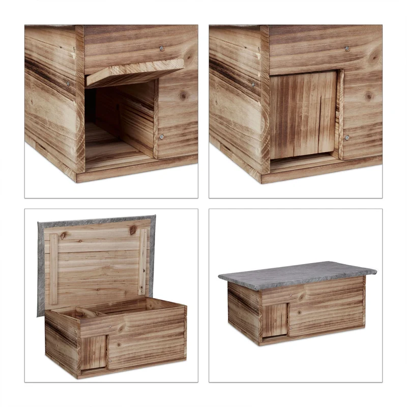 Maison pour hérisson abri d'hiver jardin 21 x 46 x 34 cm avec protection contre prédateurs en bois de sapin 13_0006489