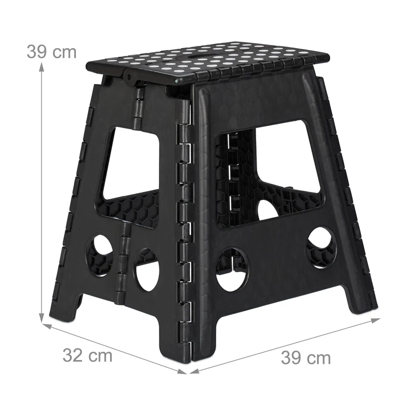 Tabouret pliable universel pratique cuisine salle de bain 39 x 39 x 32 cm en plastique noir 13_0006845