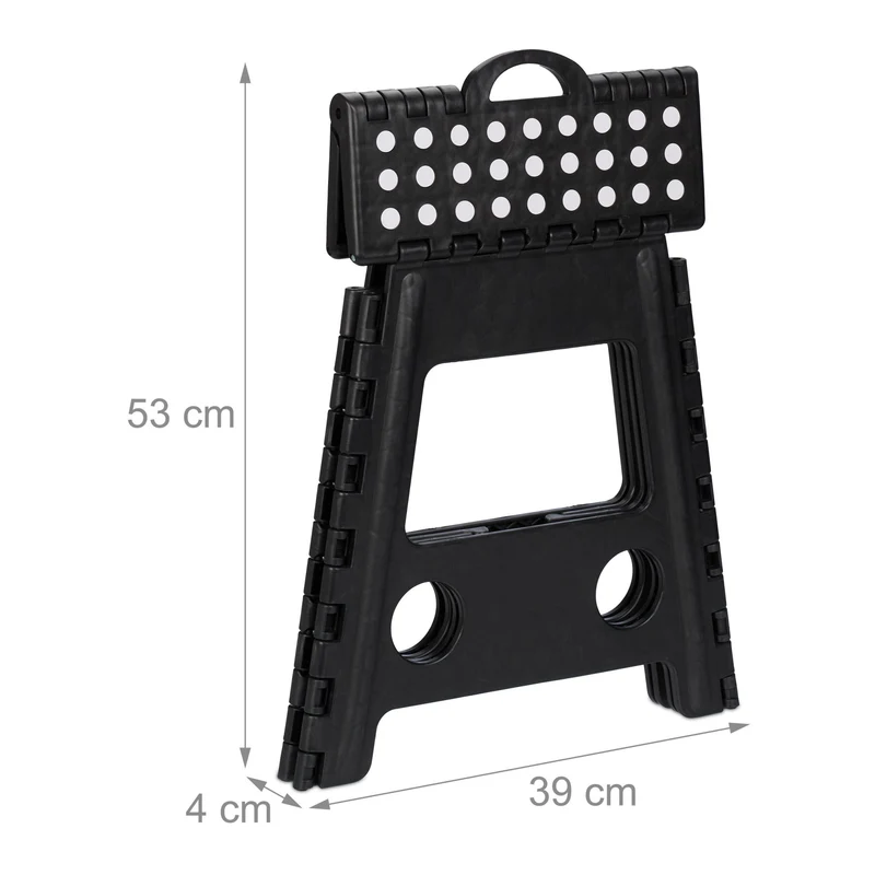Tabouret pliable universel pratique cuisine salle de bain 39 x 39 x 32 cm en plastique noir 13_0006845