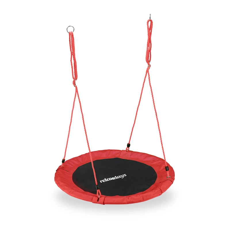 Balançoire nid d'oiseau ronde réglable hauteur 85 x 110 cm assise confortable jardin en tissu beige 13_0006991