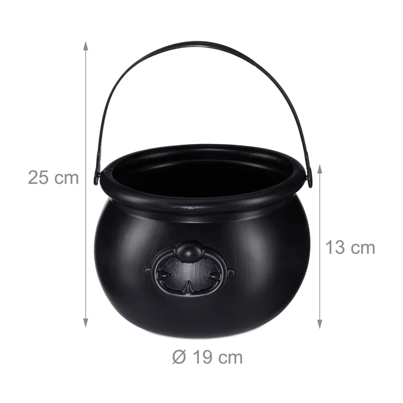 Chaudron de sorcière noir décoratif portable Halloween 19 x 13 cm en plastique noir 13_0004294
