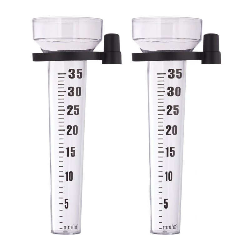 Lot de 2 pluviomètres jardin affichage lisible 24,5 x 10,5 x 8,5 cm en plastique transparent 13_0004782